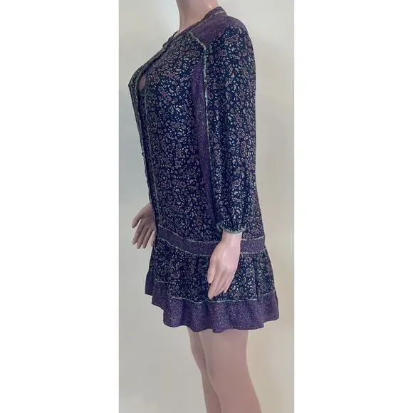 Veronica Beard Xanita Dress Womens 10 Multi Floral Mini Button Down Peasant Boho - Picture 7 of 16